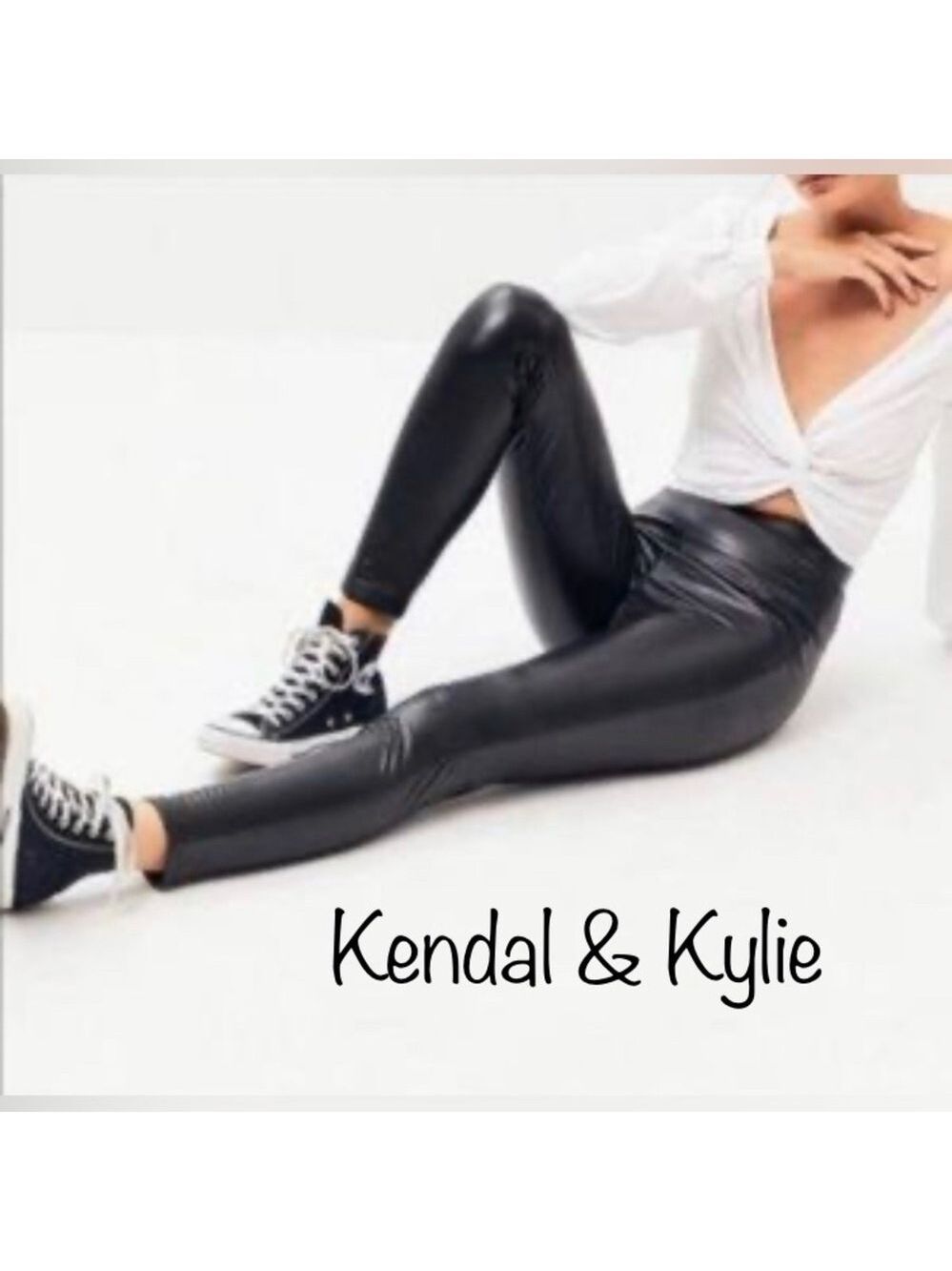 Kendall + Kylie Women's Pebbled Faux Leather Leggings Black size Large NWOT